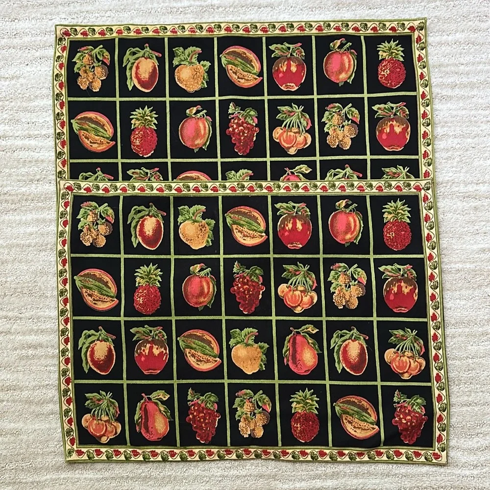 Vintage April Cornell Black Fruit Placemats Set of 2